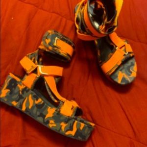 Camo print platform sandals